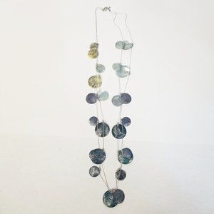 Sea Shell Necklace Double Strand Long Blue Tan